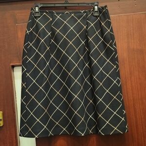 Ann Taylor LOFT Petite 100% Wool Black and Tan Plaid Midi Skirt